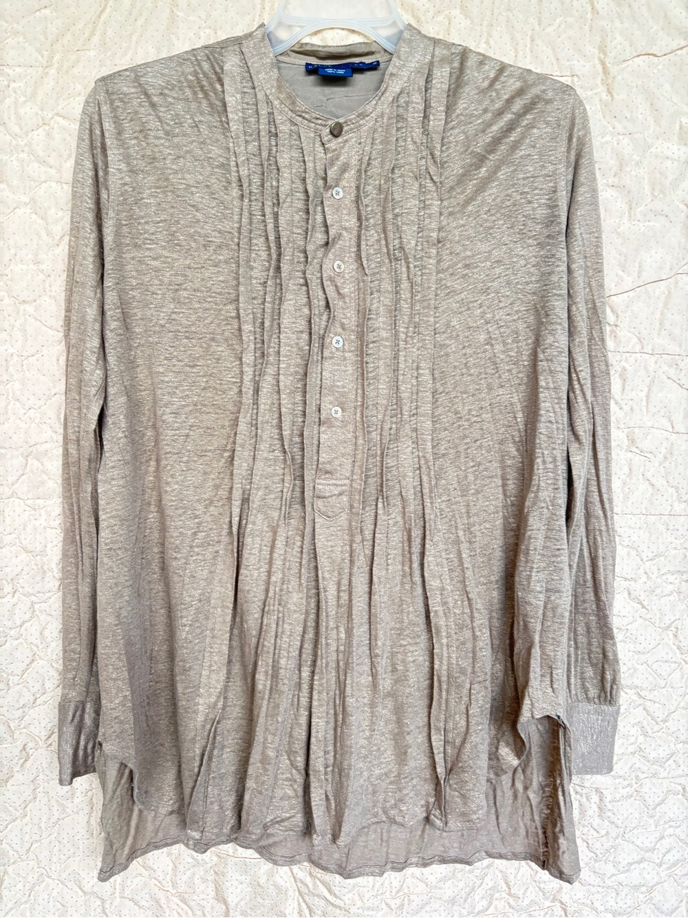 Ralph Lauren Womens M 100% Linen Top Tunic Gold Pleated Peasant Long Minimalist